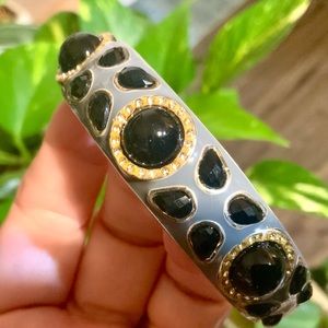 SEQUIN BRACELET ENAMEL JEWELED BANGLE -HINGE CUFF  ⭐️BLK/CHARCOAL COMBO⭐️NWOT